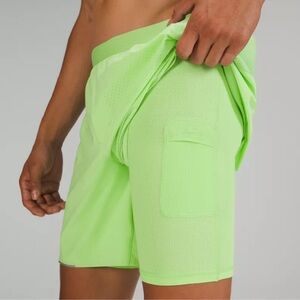 Lululemon Athletica Lime Green Men’s Trail Short Medium Barely Worn w Liner